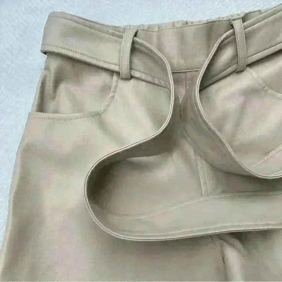 NEW Central Park West Leather Tie High Waisted Shorts In Sand Size S - Picture 5 of 9